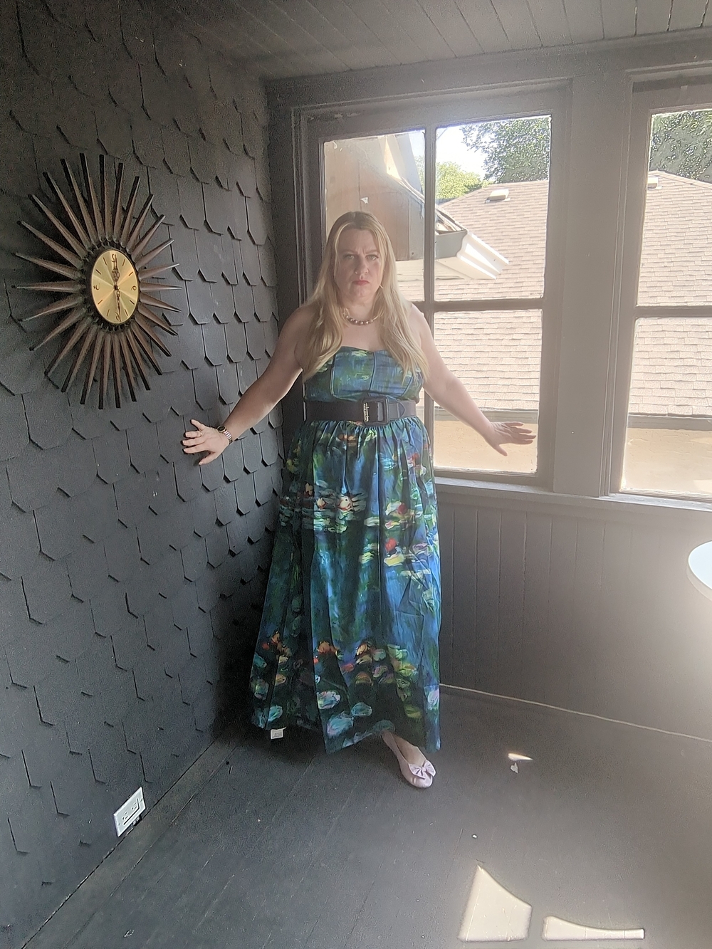 Blue Floral Strapless Maxi Dress with Belt